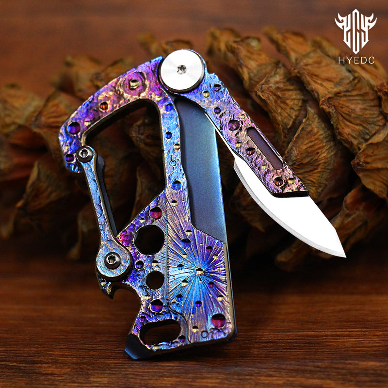 Limited Edition Hand Carved Starry Sky Titanium Alloy Multifunctional Key Chain - Waist Hanging Car Keychain Pocket Knife EDC