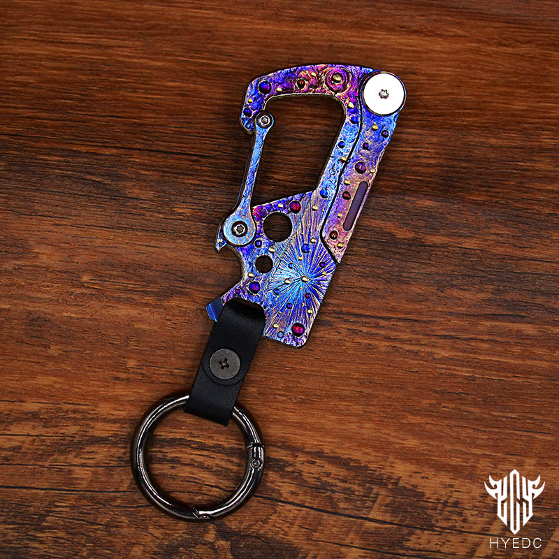 Limited Edition Hand Carved Starry Sky Titanium Alloy Multifunctional Key Chain - Waist Hanging Car Keychain Pocket Knife EDC