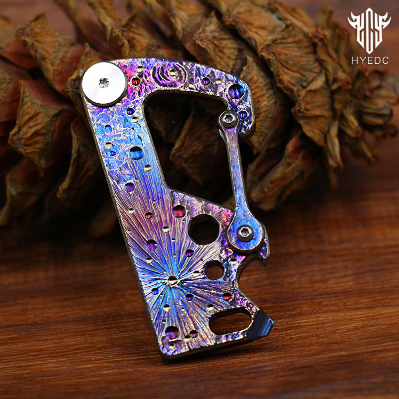 Limited Edition Hand Carved Starry Sky Titanium Alloy Multifunctional Key Chain - Waist Hanging Car Keychain Pocket Knife EDC