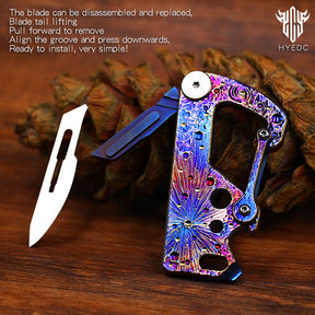 Limited Edition Hand Carved Starry Sky Titanium Alloy Multifunctional Key Chain - Waist Hanging Car Keychain Pocket Knife EDC