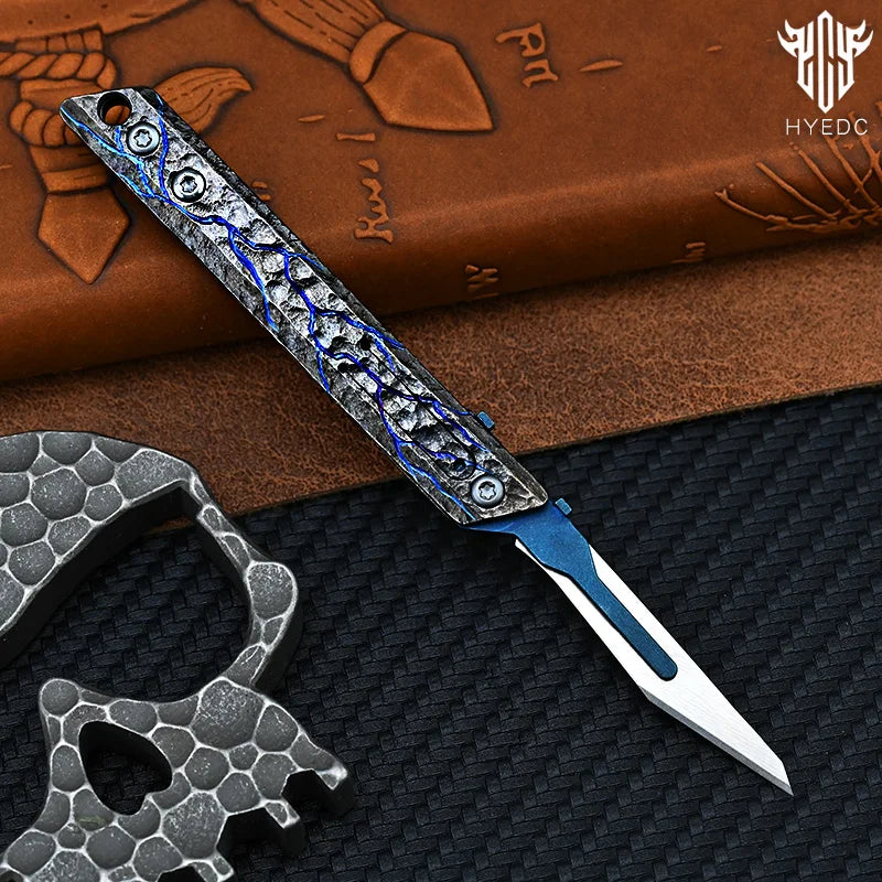 Titanium Hand Carving Rock Texture Alloy Art Knife Keychain Portable EDC Disassembly Tool Multi-Functional Compact Design