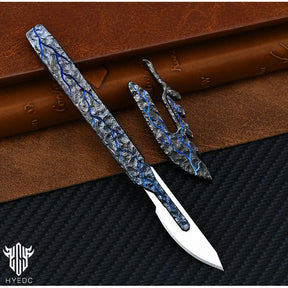 Hand Carving Rock Texture Titanium Alloy Camping Knife Sharp Folding Keychain Gift Carry-on Safe Sharp Folding Knife EDC
