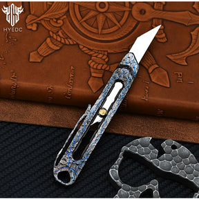 Hand Carving Rock Texture Titanium Alloy Push Knife Multifunctional Pocket Cutter Paper can Replace Blade Art Knife Wallpap EDC
