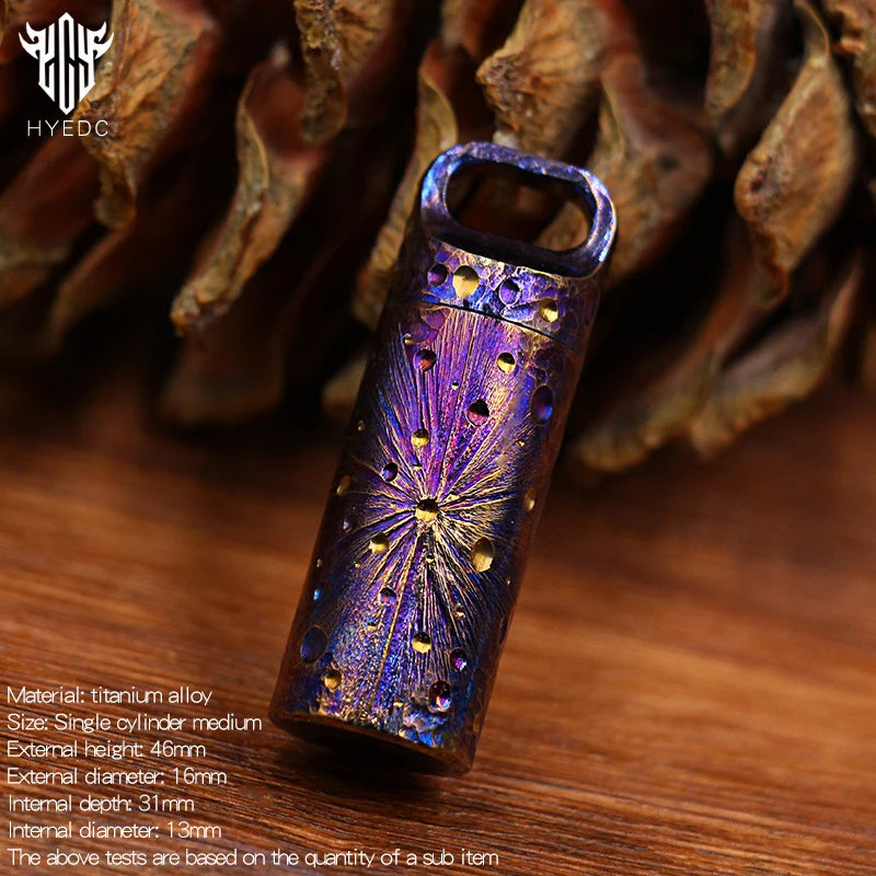 Handcarved Star Sky Mini Titanium Alloy Sealed Medicine Bottle Portable Waterproof Outdoor EDC First Aid Supply Canister