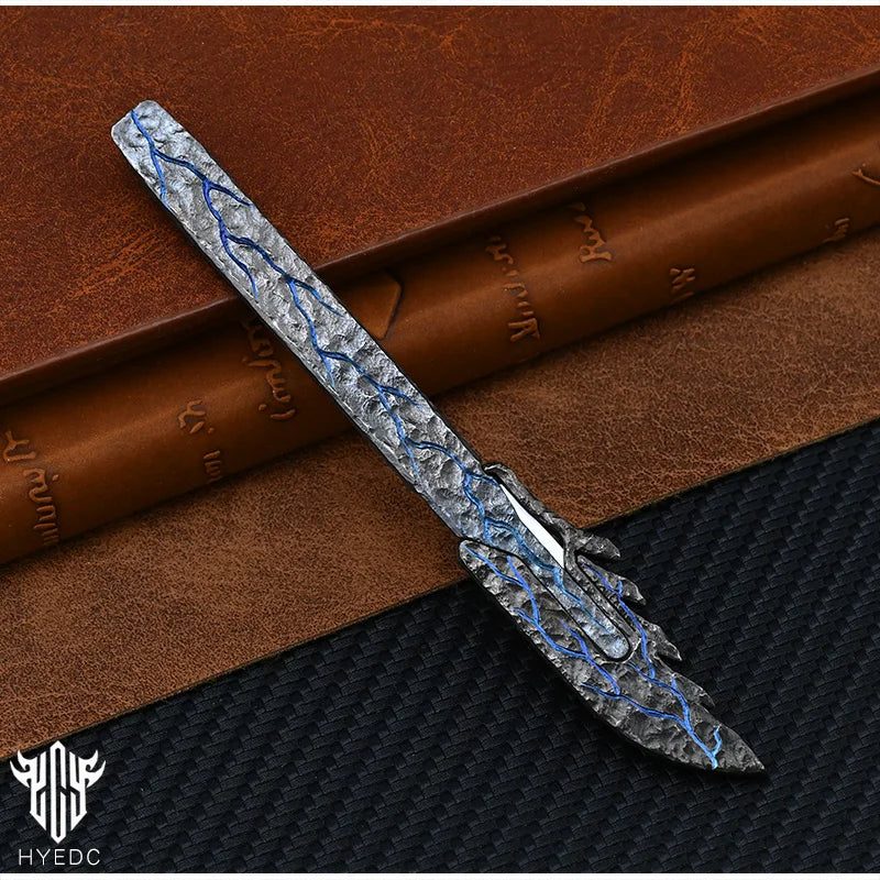 Hand Carving Rock Texture Titanium Alloy Camping Knife Sharp Folding Keychain Gift Carry-on Safe Sharp Folding Knife EDC