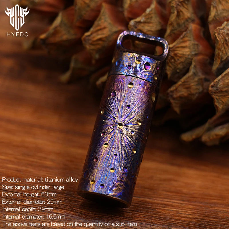 Handcarved Star Sky Mini Titanium Alloy Sealed Medicine Bottle Portable Waterproof Outdoor EDC First Aid Supply Canister